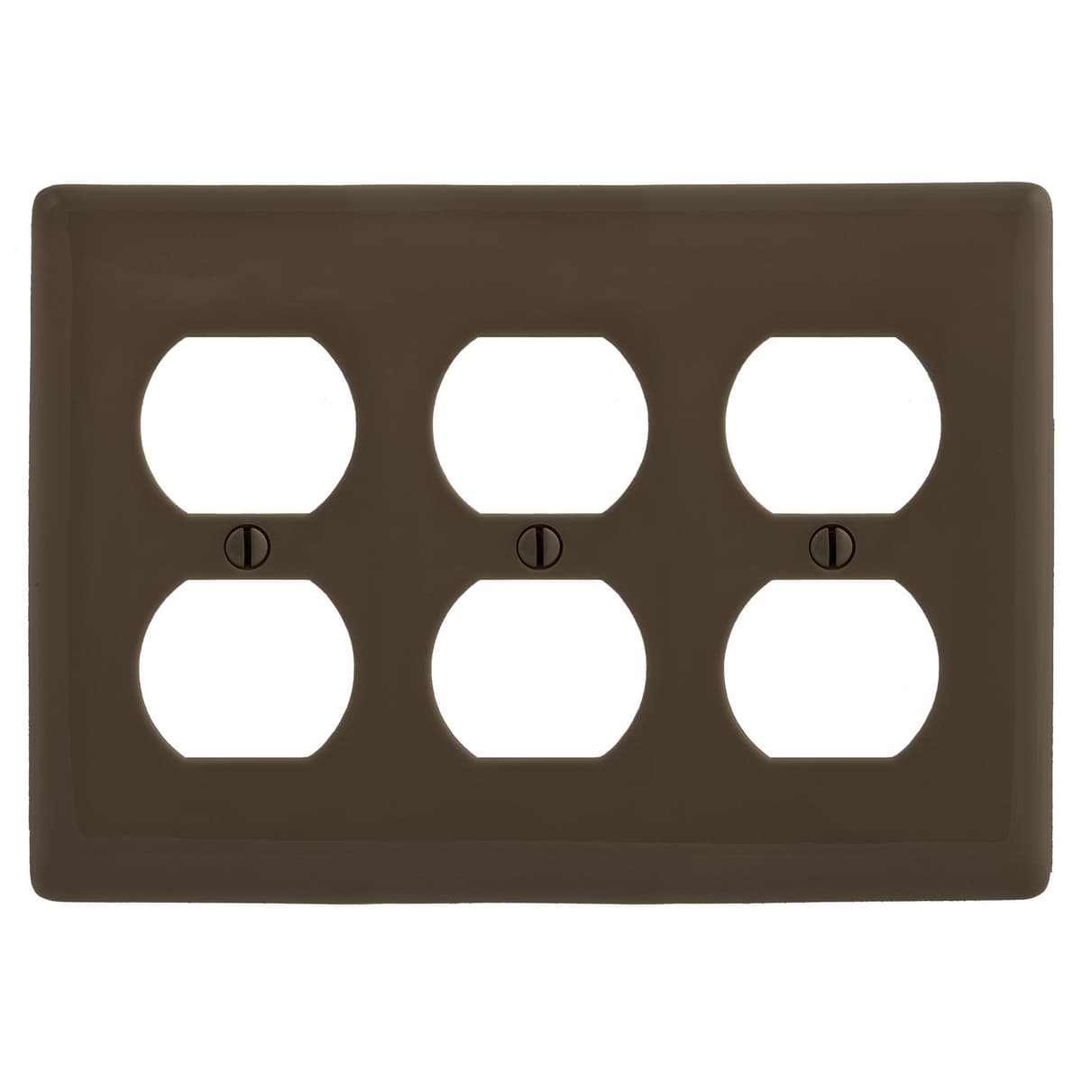 Hubbell NP83 Wallplates, Nylon, 3-Gang, 3) Duplex, Brown ; Reinforcement ribs for extra strength ; Captive screw feature holds mounting screw in place ; High-impact, self-extinguishing nylon material ; Standard Size is 1/8" larger to give you extra coverage to hide r Hubbell NP83 Wallplates, Nylon, 3-Gang, 3) Duplex, Brown ; Reinforcement ribs for extra strength ; Captive screw feature holds mounting screw in place ; High-impact, self-extinguishing nylon material ; Standard Size is 1/8" larger to give you extra coverage to hide r
