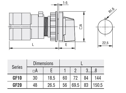 Lovato Electric GF2054U47 GF2054U47 Lovato - Rotary cam switch GF series, changeover switch without 0, 1 pole 20A, for snap on front mounting with black handle for hole dia: 22mm fixing, front plate 48X48mm Lovato Electric GF2054U47 GF2054U47 Lovato - Rotary cam switch GF series, changeover switch without 0, 1 pole 20A, for snap on front mounting with black handle for hole dia: 22mm fixing, front plate 48X48mm