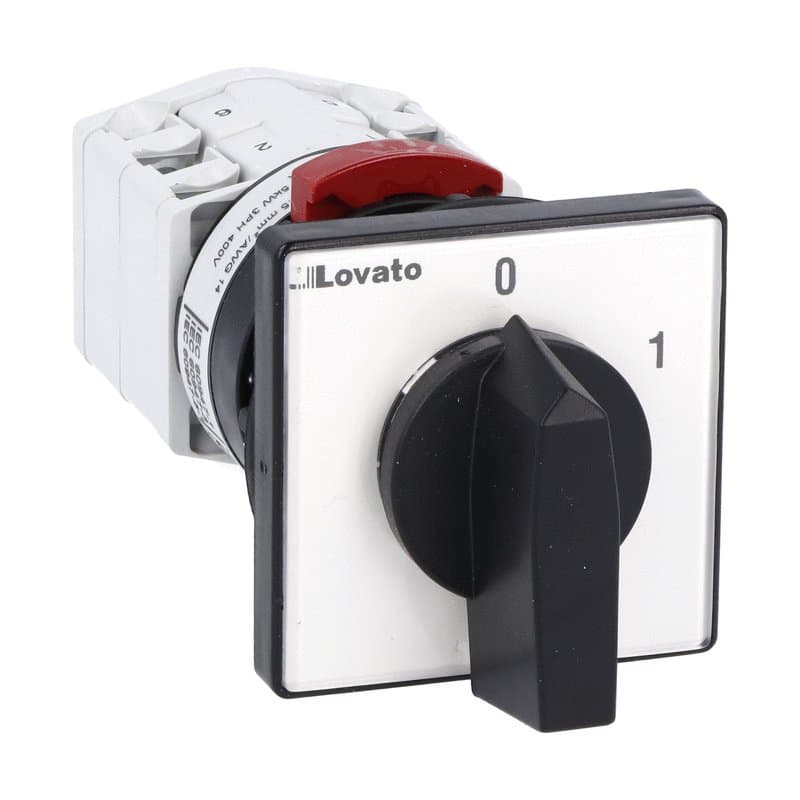 Lovato Electric GF2010U47 GF2010U47 Lovato - Rotary cam switch GF series, ON-OFF switch 3 poles 20A, for snap on front mounting with black handle for hole dia: 22mm fixing, front plate 48X48mm Lovato Electric GF2010U47 GF2010U47 Lovato - Rotary cam switch GF series, ON-OFF switch 3 poles 20A, for snap on front mounting with black handle for hole dia: 22mm fixing, front plate 48X48mm