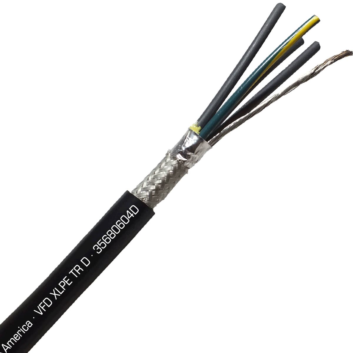 SAB 35680604D VFD XLPE TR D - 6 AWG/4c, oil resistant XLPE insulated VFD cable drain wire, foil and braid shield, UL, CSA, WTTC, TC-ER, CE, RoHS SAB 35680604D VFD XLPE TR D - 6 AWG/4c, oil resistant XLPE insulated VFD cable drain wire, foil and braid shield, UL, CSA, WTTC, TC-ER, CE, RoHS