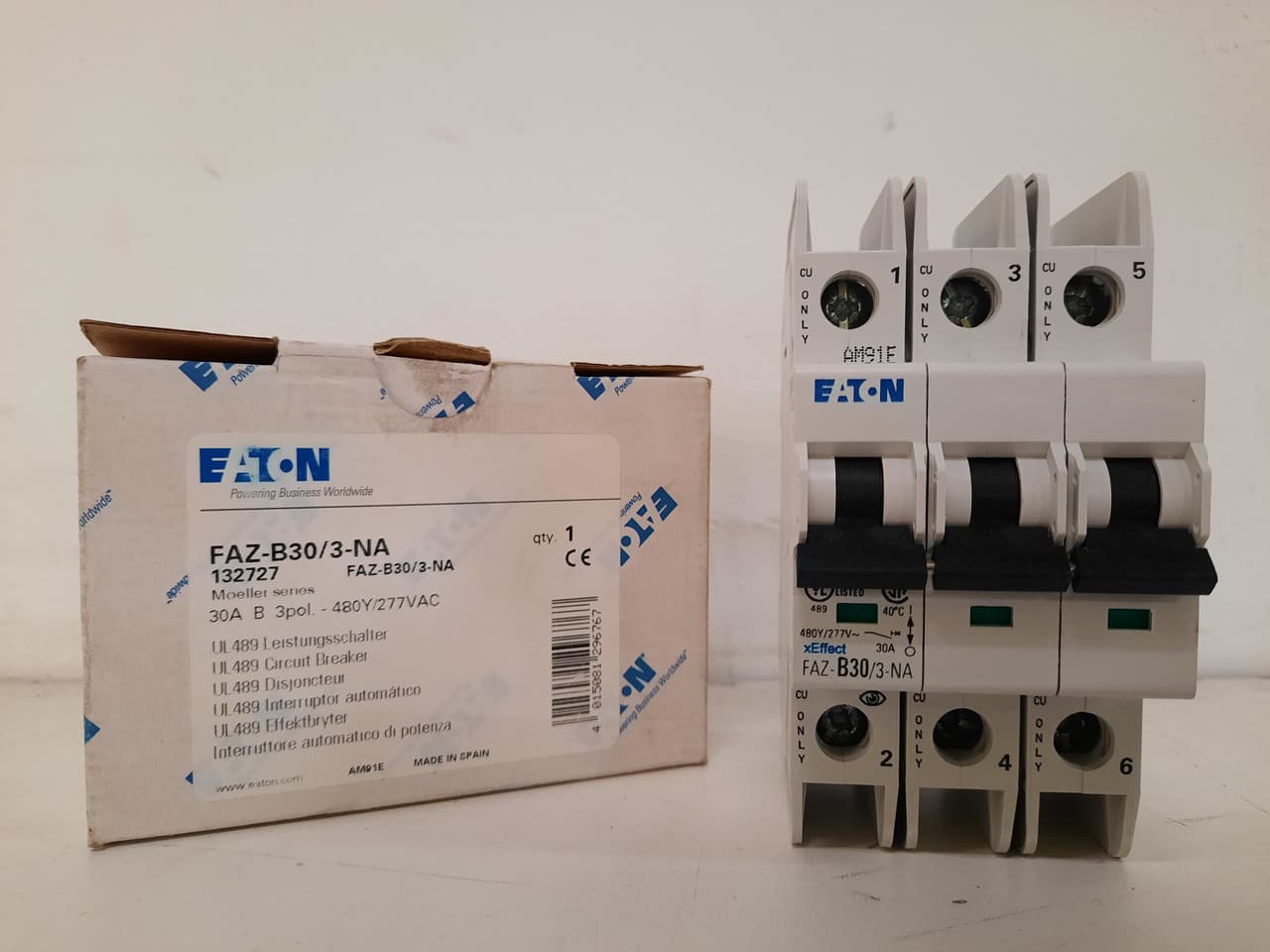 Eaton FAZ-B30/3-NA 277/480 VAC 50/60 Hz, 30 A, 3-Pole, 10/14 kA, 3 to 5 x Rated Current, Screw Terminal, DIN Rail Mount, Standard Packaging, B-Curve, Current Limiting, Thermal Magnetic Eaton FAZ-B30/3-NA 277/480 VAC 50/60 Hz, 30 A, 3-Pole, 10/14 kA, 3 to 5 x Rated Current, Screw Terminal, DIN Rail Mount, Standard Packaging, B-Curve, Current Limiting, Thermal Magnetic