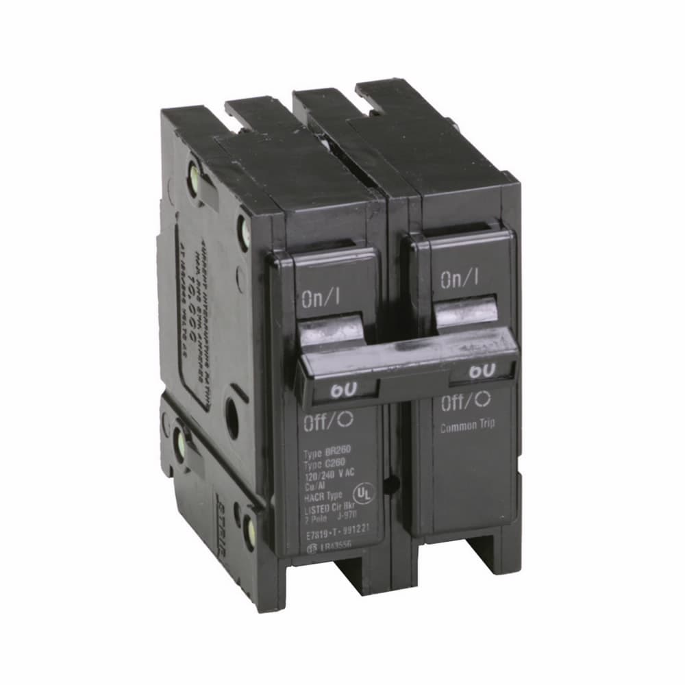 Eaton BR260CS BR260CS Eaton - Eaton BR thermal magnetic circuit breaker,Type BR 1-Inch plug-on circuit breaker clamshell pack,Clamshell pack,60 A,10 kAIC,Two-pole,120/240V,BR,Common breaker trip,#8-1/0 AWG Cu/Al,Q30,BR,Type BR Loadcenters Eaton BR260CS BR260CS Eaton - Eaton BR thermal magnetic circuit breaker,Type BR 1-Inch plug-on circuit breaker clamshell pack,Clamshell pack,60 A,10 kAIC,Two-pole,120/240V,BR,Common breaker trip,#8-1/0 AWG Cu/Al,Q30,BR,Type BR Loadcenters