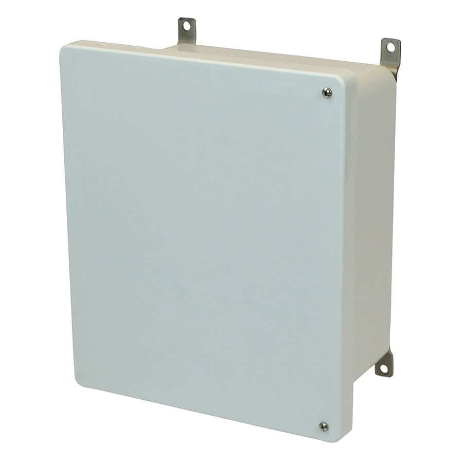 Allied Moulded Products AM1648H 16"x14"x8" AM Series fiberglass wall mount enclosure assembly with 2-screw hinged cover Allied Moulded Products AM1648H 16"x14"x8" AM Series fiberglass wall mount enclosure assembly with 2-screw hinged cover