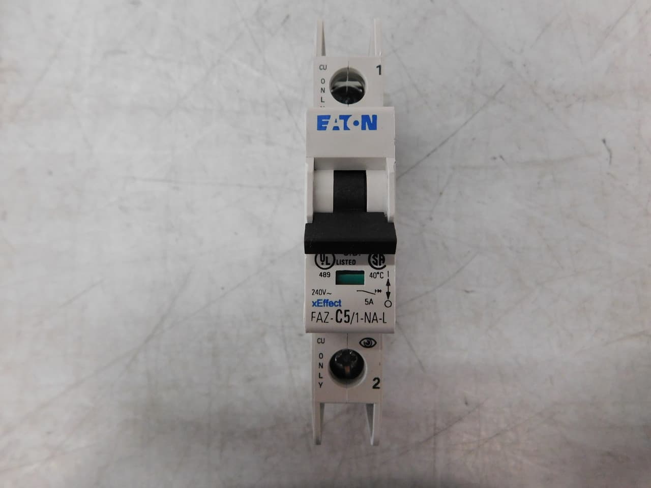 Eaton FAZ-C5/1-NA-L Miniature circuir breaker, 1 pole, 5 A, C trip curve, 240 VAC, screw terminals, UL489 Eaton FAZ-C5/1-NA-L Miniature circuir breaker, 1 pole, 5 A, C trip curve, 240 VAC, screw terminals, UL489