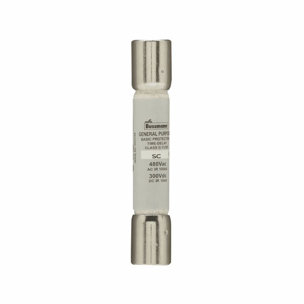 Cooper Bussmann SC-45 SC-45 Cooper Bussmann - Eaton Bussmann series SC fuse, Current-limiting time-delay fuse, Rejection style, 45 A, Class G, Non-indicating, Ferrule end x ferrule end, 12 sec at 200%, 10 kAIC at 300 Vdc,100 kAIC at 480 Vac, Standard, 480 V, 300 Vdc Cooper Bussmann SC-45 SC-45 Cooper Bussmann - Eaton Bussmann series SC fuse, Current-limiting time-delay fuse, Rejection style, 45 A, Class G, Non-indicating, Ferrule end x ferrule end, 12 sec at 200%, 10 kAIC at 300 Vdc,100 kAIC at 480 Vac, Standard, 480 V, 300 Vdc