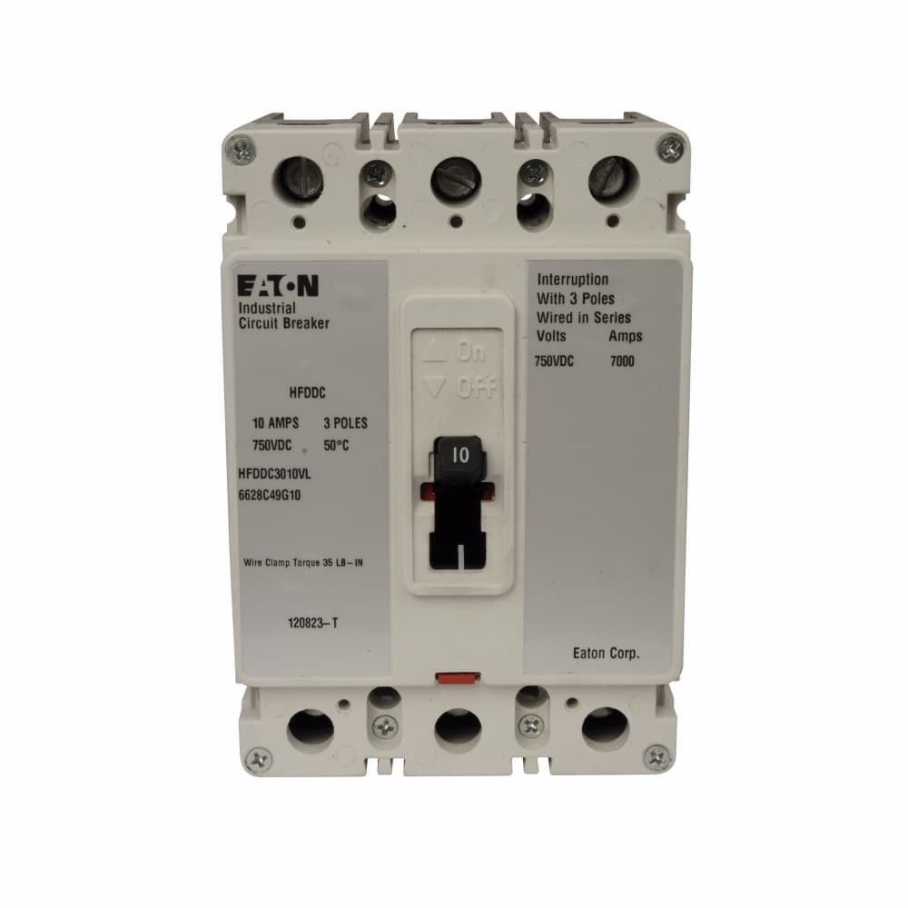 Eaton HFDDC3150LS Eaton Series C DC/PvGard complete molded case circuit breaker, F-frame, HFD, Complete breaker, Three-pole, 150A, 600 Vac, 250 Vdc, 42 kAIC at 600 Vac, Stainless steel, Line and load, Vdc Eaton HFDDC3150LS Eaton Series C DC/PvGard complete molded case circuit breaker, F-frame, HFD, Complete breaker, Three-pole, 150A, 600 Vac, 250 Vdc, 42 kAIC at 600 Vac, Stainless steel, Line and load, Vdc