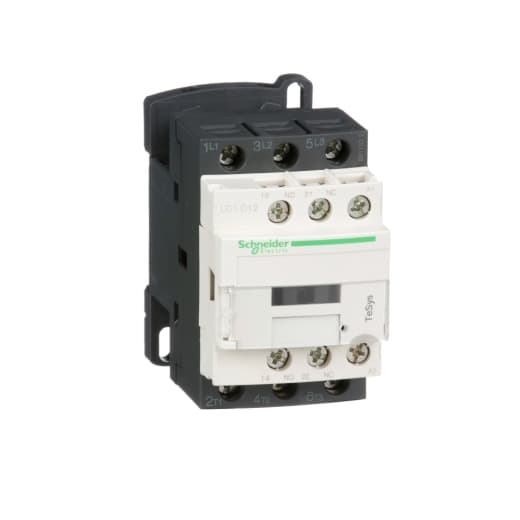 Schneider Electric LC1D12B7 Schneider Electric LC1D12B7 is a magnetic contactor from the Deca sub-range, designed with screw connections and three poles (3P; 3NO). It has a rated current of 25A for AC-1 and 12A for AC-3 at 440Vac. This contactor is suitable for DIN rail mounting and has a net width of 45 mm. It offers a degree of protection of IP20 and operates with a control voltage (AC) range of 19.2-26.4Vac at 50Hz and 20.4-26.4Vac at 60Hz. The LC1D12B7 is capable of handling a rated operating voltage (Ue) up to 690 V and includes 1 normally open (NO) auxiliary contact. It has a rated impulse voltage (Uimp) of 6 kV and supports rated active power of up to 7.5kW for various AC-3 voltage ranges. Additionally, it features 1 normally closed (NC) auxiliary contact and instantaneous auxiliary contacts type of 1NO+1NC. The rated power (HP) varies from 0.5HP at 115Vac in single-phase to 10HP at 575-600Vac in three-phase, under UL/CSA standards. Its mechanical durability is rated at 15 million operations at no load, and its electrical durability is rated at 2 million operations with load. The rated voltage (AC) for phase-to-phase is 690 V. Schneider Electric LC1D12B7 Schneider Electric LC1D12B7 is a magnetic contactor from the Deca sub-range, designed with screw connections and three poles (3P; 3NO). It has a rated current of 25A for AC-1 and 12A for AC-3 at 440Vac. This contactor is suitable for DIN rail mounting and has a net width of 45 mm. It offers a degree of protection of IP20 and operates with a control voltage (AC) range of 19.2-26.4Vac at 50Hz and 20.4-26.4Vac at 60Hz. The LC1D12B7 is capable of handling a rated operating voltage (Ue) up to 690 V and includes 1 normally open (NO) auxiliary contact. It has a rated impulse voltage (Uimp) of 6 kV and supports rated active power of up to 7.5kW for various AC-3 voltage ranges. Additionally, it features 1 normally closed (NC) auxiliary contact and instantaneous auxiliary contacts type of 1NO+1NC. The rated power (HP) varies from 0.5HP at 115Vac in single-phase to 10HP at 575-600Vac in three-phase, under UL/CSA standards. Its mechanical durability is rated at 15 million operations at no load, and its electrical durability is rated at 2 million operations with load. The rated voltage (AC) for phase-to-phase is 690 V.