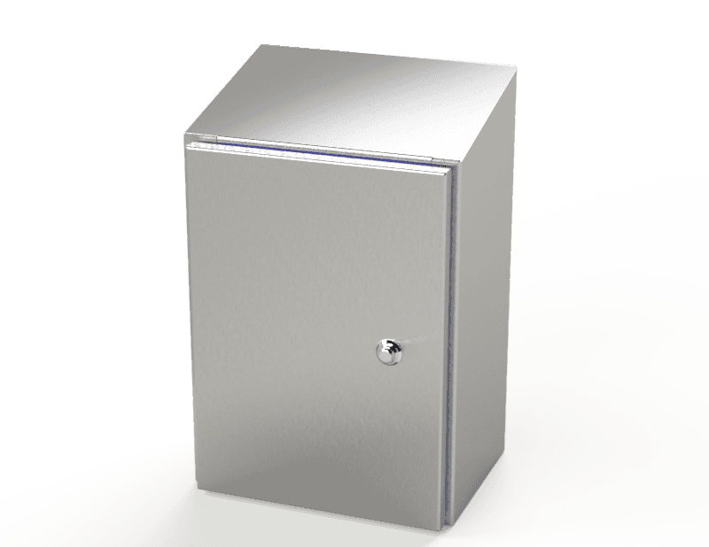 Saginaw Control SCE-16K1208SSST S.S. Sanitary Sloping Top Enclosure, Height:16.00", Width:12.00", Depth:8.00", # 4 Brushed finish 25-35 RA suitable for medical and food industry. Saginaw Control SCE-16K1208SSST S.S. Sanitary Sloping Top Enclosure, Height:16.00", Width:12.00", Depth:8.00", # 4 Brushed finish 25-35 RA suitable for medical and food industry.