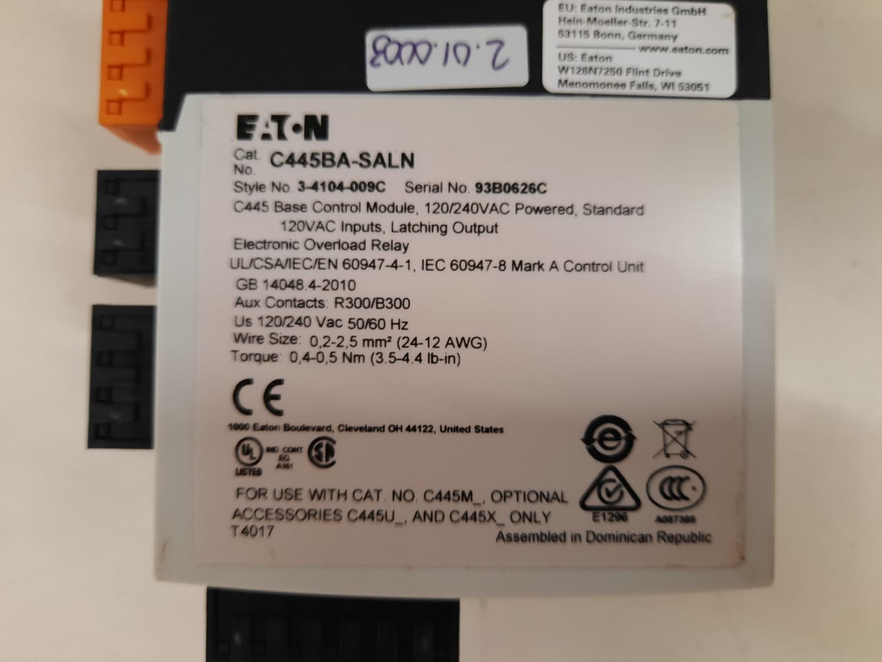 Eaton C445BA-SALN C445BA-SALN Eaton - Eaton Power Xpert C445 Intelligent motor management relay, C445 Base module, AC Power, AC Inputs, Latch Outputs Eaton C445BA-SALN C445BA-SALN Eaton - Eaton Power Xpert C445 Intelligent motor management relay, C445 Base module, AC Power, AC Inputs, Latch Outputs