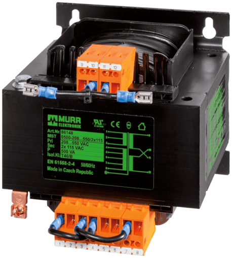 Murr Elektronik 86148 86148 Murrelektronik - MST 1-PHASE CONTROL AND ISOLATION TRANSFORMER, P: 500VA IN: 208..550VAC OUT: 2x115VAC Murr Elektronik 86148 86148 Murrelektronik - MST 1-PHASE CONTROL AND ISOLATION TRANSFORMER, P: 500VA IN: 208..550VAC OUT: 2x115VAC
