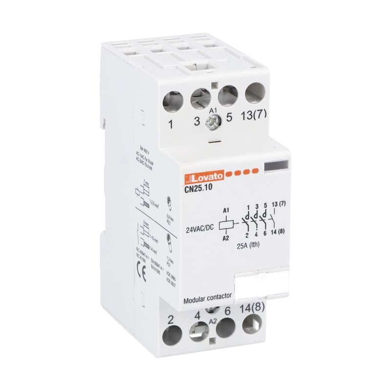 Lovato Electric CN2510024 CN2510024 Lovato - Modular contactor, three-pole or four-pole, 25A AC1, 24VAC/DC (4NO) Lovato Electric CN2510024 CN2510024 Lovato - Modular contactor, three-pole or four-pole, 25A AC1, 24VAC/DC (4NO)