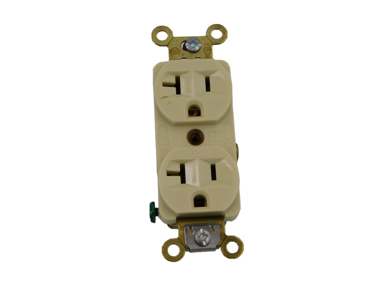Hubbell HBL5352I Straight Blade Devices, Receptacles, Duplex, Industrial Grade, 2-Pole 3-Wire Grounding, 20A 125V, 5-20R, Ivory, Single Pack. ; Slender/compact design ; Brass Mounting Strap ; Triple wipe contacts ; Compact design and Self Grounding Hubbell HBL5352I Straight Blade Devices, Receptacles, Duplex, Industrial Grade, 2-Pole 3-Wire Grounding, 20A 125V, 5-20R, Ivory, Single Pack. ; Slender/compact design ; Brass Mounting Strap ; Triple wipe contacts ; Compact design and Self Grounding