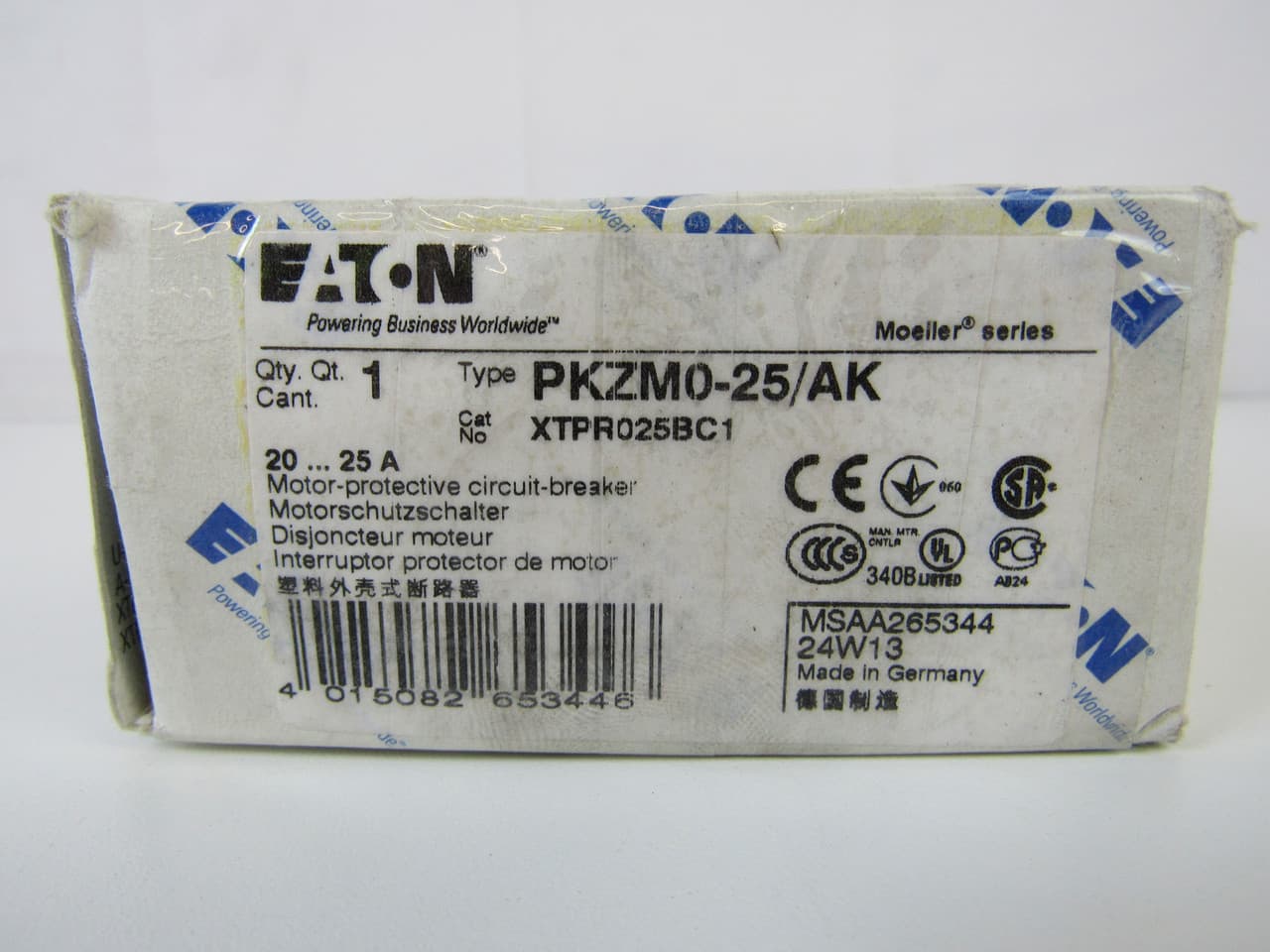 Eaton XTPR025BC1 XTPR025BC1 Eaton - Eaton IEC motor control Manual Motor Protector, 25A, 45 mm Frame size, Class 10 trip type, Rotary type Eaton XTPR025BC1 XTPR025BC1 Eaton - Eaton IEC motor control Manual Motor Protector, 25A, 45 mm Frame size, Class 10 trip type, Rotary type