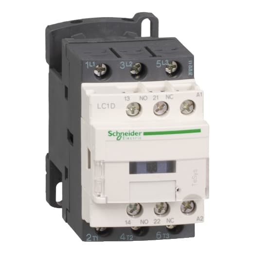 Schneider Electric LC1D12G7 Schneider Electric LC1D12G7 is a magnetic contactor from the Deca sub-range, featuring screw connections and designed with 3 poles (3P; 3NO). It has a rated current of 25A for AC-1 and 12A for AC-3 at 440Vac, with a mounting mode suitable for DIN rail installation. The net width of the contactor is 45 mm, and it offers a degree of protection rated at IP20. The control voltage (AC) ranges from 96-132Vac at 50Hz and 102-132Vac at 60Hz, with a nominal control voltage of 120Vac. The rated operating voltage (Ue) is up to 690 V, and it includes 1 Normally Open (NO) auxiliary contact and 1 Normally Closed (NC) auxiliary contact, both of the instantaneous type (1NO+1NC). The rated impulse voltage (Uimp) is 6 kV. Its rated active power in AC-3 ranges from 3kW at 220-230Vac to 7.5kW at 660-690Vac. The rated power in horsepower (HP) varies from 0.5HP at 115Vac in single-phase to 10HP at 575-600Vac in three-phase, according to UL/CSA standards. The mechanical durability of the LC1D12G7 is rated at 15 million operations at no load, and its electrical durability with load is rated at 2 million operations. The rated voltage (AC) for phase-to-phase connections is 690 V. Schneider Electric LC1D12G7 Schneider Electric LC1D12G7 is a magnetic contactor from the Deca sub-range, featuring screw connections and designed with 3 poles (3P; 3NO). It has a rated current of 25A for AC-1 and 12A for AC-3 at 440Vac, with a mounting mode suitable for DIN rail installation. The net width of the contactor is 45 mm, and it offers a degree of protection rated at IP20. The control voltage (AC) ranges from 96-132Vac at 50Hz and 102-132Vac at 60Hz, with a nominal control voltage of 120Vac. The rated operating voltage (Ue) is up to 690 V, and it includes 1 Normally Open (NO) auxiliary contact and 1 Normally Closed (NC) auxiliary contact, both of the instantaneous type (1NO+1NC). The rated impulse voltage (Uimp) is 6 kV. Its rated active power in AC-3 ranges from 3kW at 220-230Vac to 7.5kW at 660-690Vac. The rated power in horsepower (HP) varies from 0.5HP at 115Vac in single-phase to 10HP at 575-600Vac in three-phase, according to UL/CSA standards. The mechanical durability of the LC1D12G7 is rated at 15 million operations at no load, and its electrical durability with load is rated at 2 million operations. The rated voltage (AC) for phase-to-phase connections is 690 V.