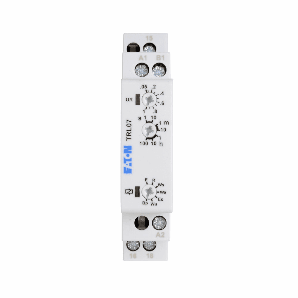 Eaton TRL07 TRL07 Eaton - Eaton 7-function Universal TR Series Timing Relay, style terminals, 0.05 seconds-100 hours time delay, 24-240 Vac/dc input voltage, Compact DIN rail mount, SPDT contact configuration, IP40 enclosure Eaton TRL07 TRL07 Eaton - Eaton 7-function Universal TR Series Timing Relay, style terminals, 0.05 seconds-100 hours time delay, 24-240 Vac/dc input voltage, Compact DIN rail mount, SPDT contact configuration, IP40 enclosure