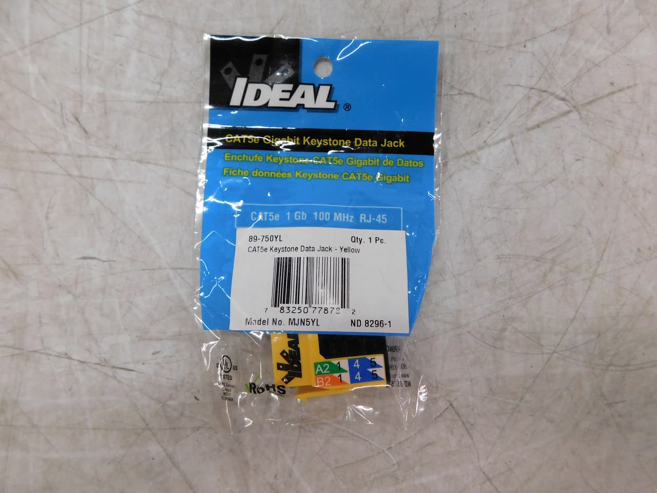 Ideal Industries 89-750YL 1000 V, 1.5 A, 8-Conductor, 22 to 44 AWG UTP Copper Cable, 100 MHz, yellow, Category 5, Keystone Modular Data Jack (1 per Bag) Ideal Industries 89-750YL 1000 V, 1.5 A, 8-Conductor, 22 to 44 AWG UTP Copper Cable, 100 MHz, yellow, Category 5, Keystone Modular Data Jack (1 per Bag)