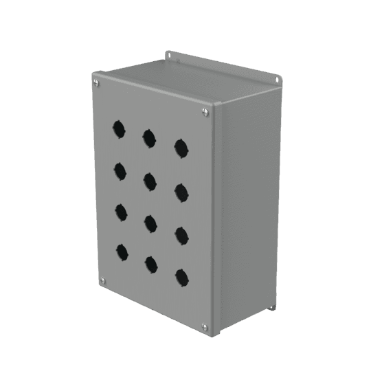 Hoffman E12PBXM Extra-Deep Pushbutton Enclosures, Type 12, 12PB x 22.5mm, Gray, Steel Hoffman E12PBXM Extra-Deep Pushbutton Enclosures, Type 12, 12PB x 22.5mm, Gray, Steel