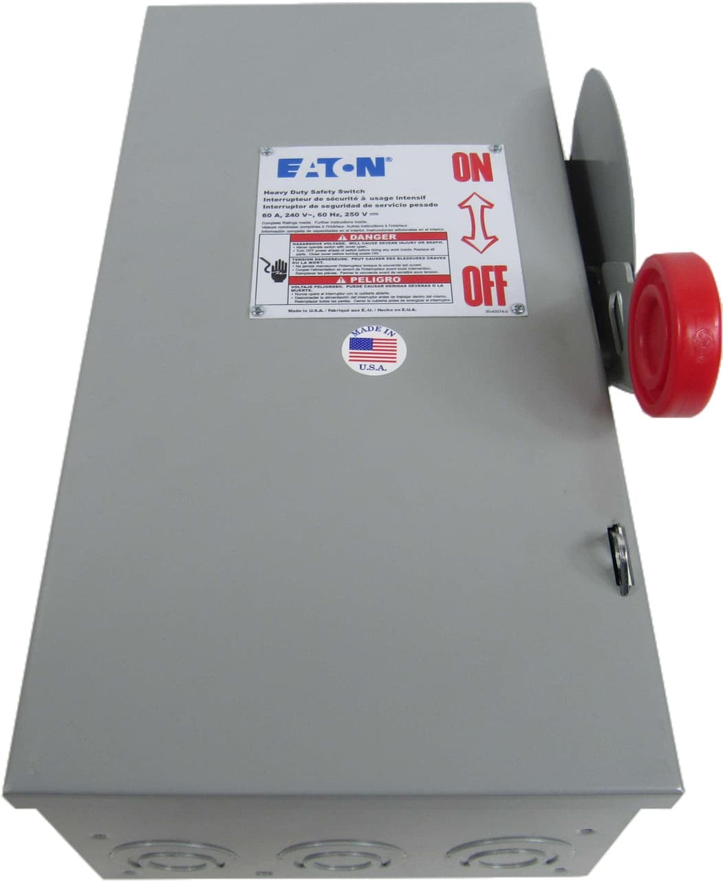 Eaton DH322FGK DH322FGK Eaton - Eaton Enhanced visible blade single-throw safety switch, 60 A, NEMA 1, Painted steel, Class H, Three-pole, Three-wire, 240 V, Max Hp: 3, 7.5/ 10, 15/ 10 hp (1,3PH @Std/TD/250 Vdc), #14-#2 Cu/Al Eaton DH322FGK DH322FGK Eaton - Eaton Enhanced visible blade single-throw safety switch, 60 A, NEMA 1, Painted steel, Class H, Three-pole, Three-wire, 240 V, Max Hp: 3, 7.5/ 10, 15/ 10 hp (1,3PH @Std/TD/250 Vdc), #14-#2 Cu/Al