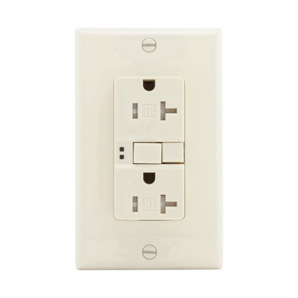 Eaton TRSGF20A TRSGF20A Eaton - Eaton GFCI receptacle,Tamper resistant,Self-test,#14 - 10 AWG,20A,Residential,Commercial,Flush,125 V,GFCI,Back and side wire,Almond,Brass,Receptacle,Tamper resistant,Polycarbonate,5-20R,Two-pole, three-wire, grounding Eaton TRSGF20A TRSGF20A Eaton - Eaton GFCI receptacle,Tamper resistant,Self-test,#14 - 10 AWG,20A,Residential,Commercial,Flush,125 V,GFCI,Back and side wire,Almond,Brass,Receptacle,Tamper resistant,Polycarbonate,5-20R,Two-pole, three-wire, grounding
