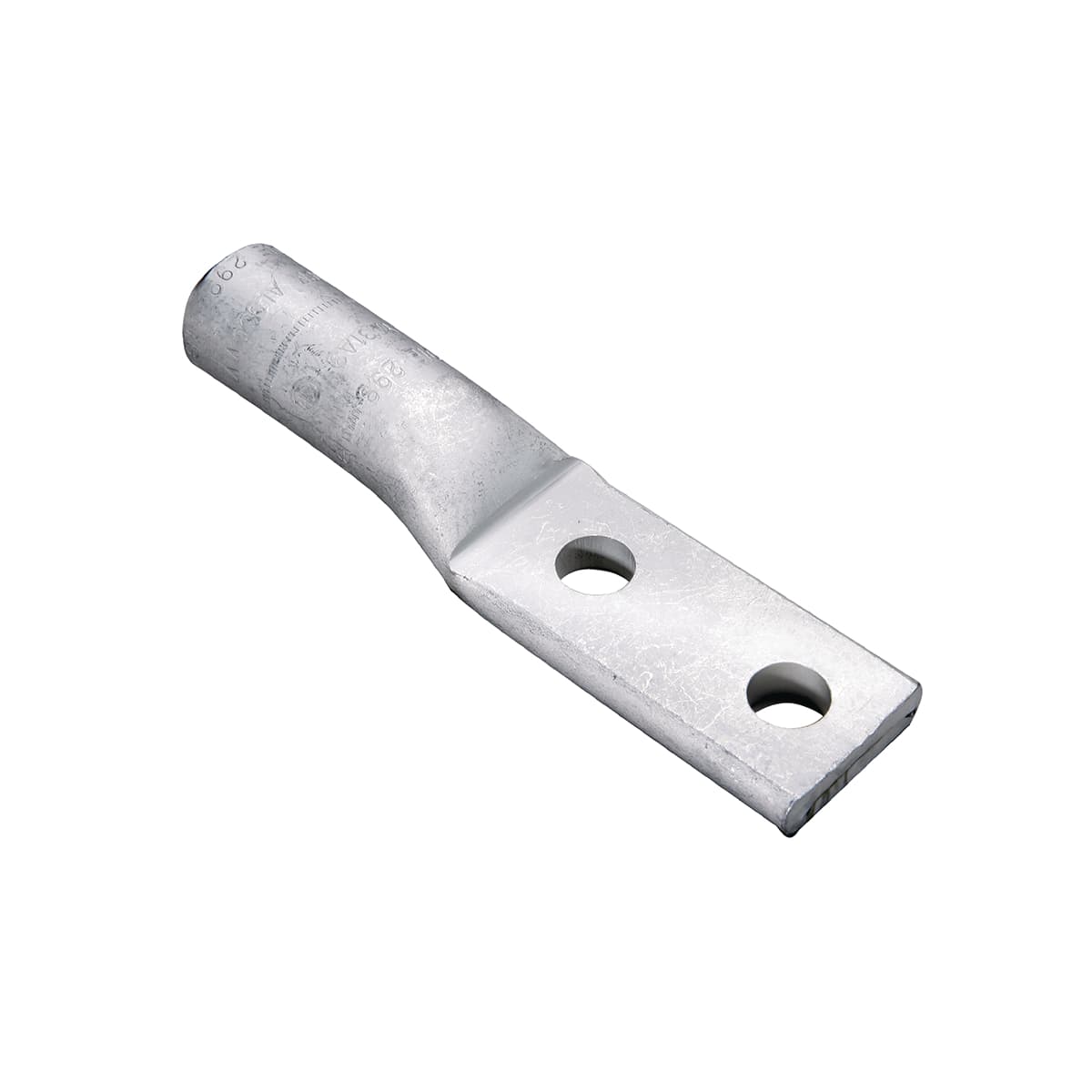Hubbell YA28A5 4/0 AWG, AL Terminal, Two Hole, 1/2" Stud Size, 1-3/4" Hole Spacing, AL9CU, Internal Chamfer, Tin Plated, Prefilled PENETROX™, End Cap, UL/CSA, 90°C, Up to 35kV, White Color Code, 298 Die Index ; UL Listed 90 DEG C, 600 V - 35 KV,Tongue Angle: Straight Hubbell YA28A5 4/0 AWG, AL Terminal, Two Hole, 1/2" Stud Size, 1-3/4" Hole Spacing, AL9CU, Internal Chamfer, Tin Plated, Prefilled PENETROX™, End Cap, UL/CSA, 90°C, Up to 35kV, White Color Code, 298 Die Index ; UL Listed 90 DEG C, 600 V - 35 KV,Tongue Angle: Straight