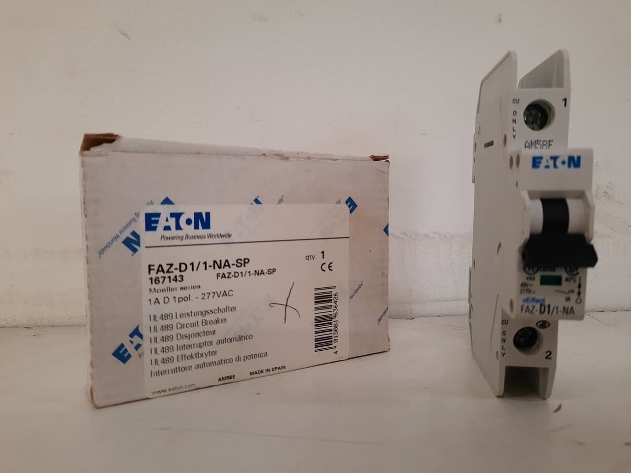 Eaton FAZ-D1/1-NA-SP Eaton FAZ branch protector,UL 489 Industrial miniature circuit breaker - supplementary protector,Single package,High levels of inrush current are expected,1 A,10 kAIC,Single-pole,277 V,10-20X /n,Q38,50-60 Hz,Screw terminals,D Curve Eaton FAZ-D1/1-NA-SP Eaton FAZ branch protector,UL 489 Industrial miniature circuit breaker - supplementary protector,Single package,High levels of inrush current are expected,1 A,10 kAIC,Single-pole,277 V,10-20X /n,Q38,50-60 Hz,Screw terminals,D Curve
