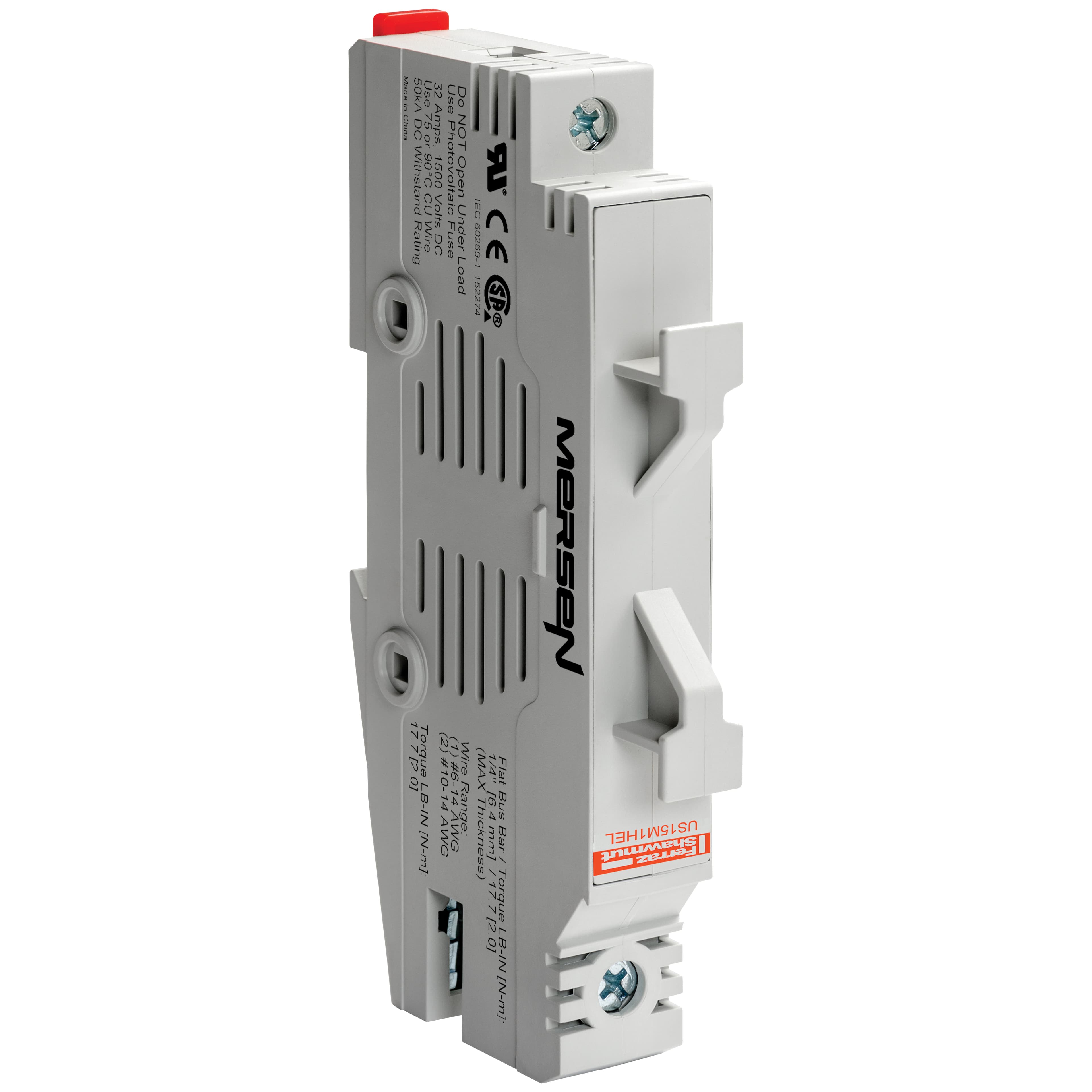 Mersen US15M1HEL US15M1HEL Mersen - Fuse Holder IEC+UL/CSA HelioProtection® Size 10x85 1500DC UL 1-Pole With LED DIN Rail mounting Mersen US15M1HEL US15M1HEL Mersen - Fuse Holder IEC+UL/CSA HelioProtection® Size 10x85 1500DC UL 1-Pole With LED DIN Rail mounting
