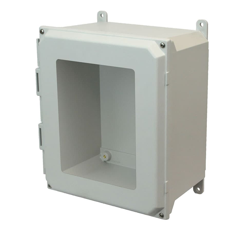 Allied Moulded Products AMU1648W 16"x14"x8" ULTRALINE® fiberglass wall mount enclosure assembly with 4-screw lift-off window cover Allied Moulded Products AMU1648W 16"x14"x8" ULTRALINE® fiberglass wall mount enclosure assembly with 4-screw lift-off window cover