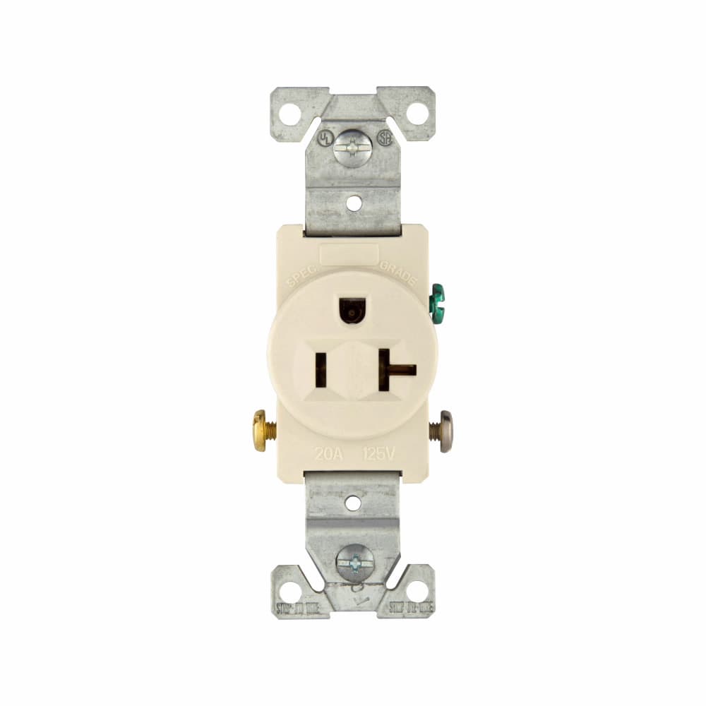 Eaton 1877LA 1877LA Eaton - Eaton commercial specification grade single receptacle, #14-10 AWG, 20A, Commercial, Flush, 125V, Side wire, Light almond, Brass, Nylon face, PVC bottom, 5-20R, Single, Screw, PVC, Core pack Eaton 1877LA 1877LA Eaton - Eaton commercial specification grade single receptacle, #14-10 AWG, 20A, Commercial, Flush, 125V, Side wire, Light almond, Brass, Nylon face, PVC bottom, 5-20R, Single, Screw, PVC, Core pack