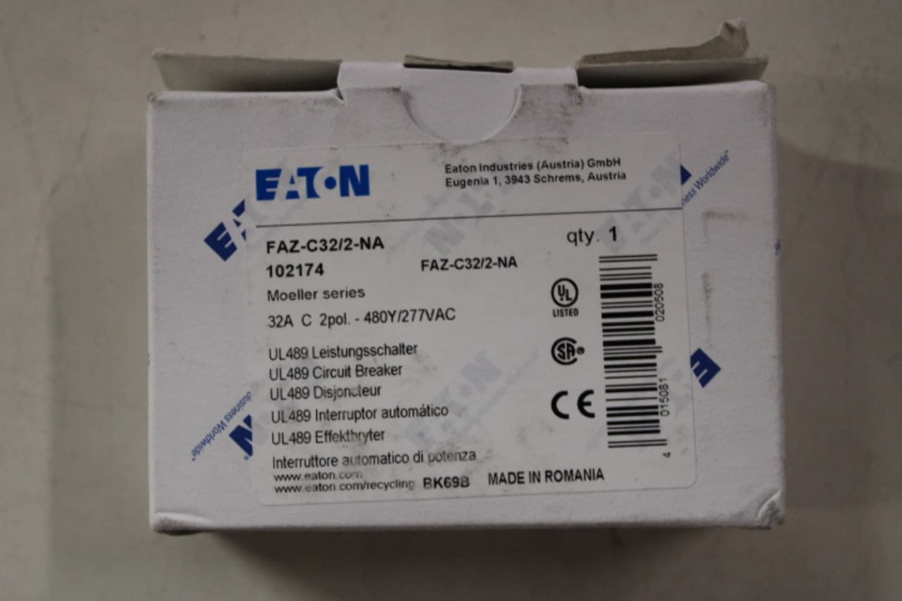 Eaton FAZ-C32/2-NA Miniature circuir breaker, 2 pole, 32 A, C trip curve, 277/480 VAC, screw terminals, UL489 Eaton FAZ-C32/2-NA Miniature circuir breaker, 2 pole, 32 A, C trip curve, 277/480 VAC, screw terminals, UL489