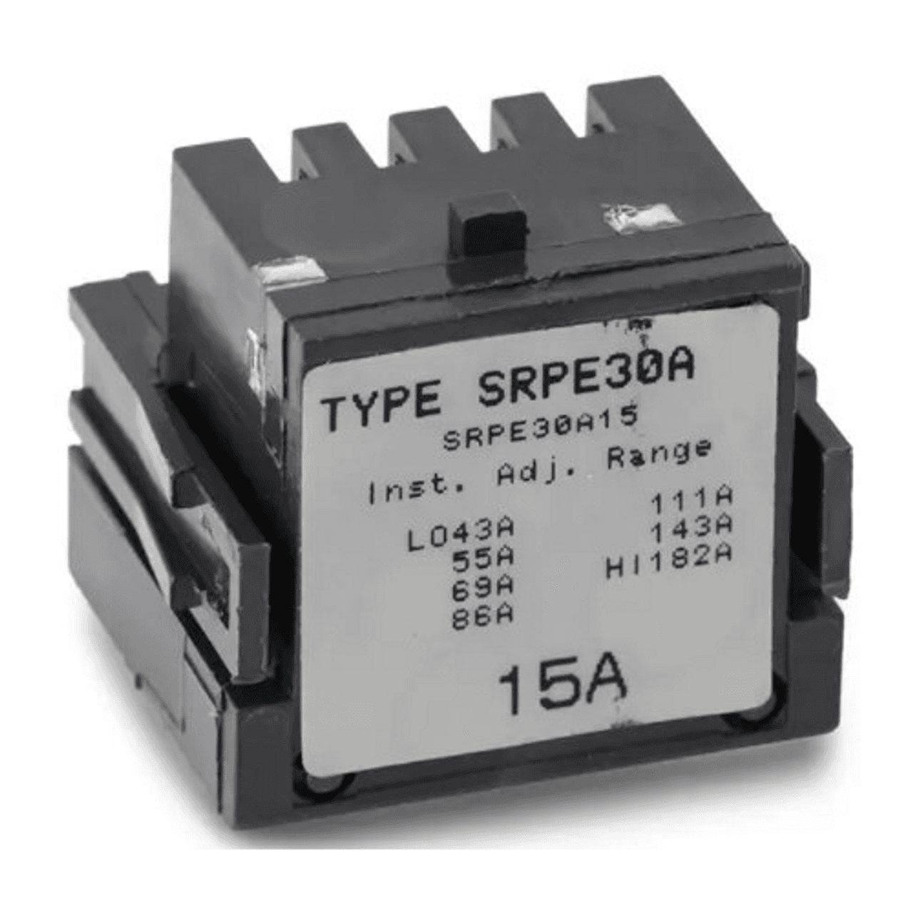 General Electric SRPE30A15 15 A, 30 A Maximum Breaker Current, 43 to 182 A Trip, 2 or 3-Pole, SE150 Frame, Interchangeable, Adjustable Instantaneous/Electronic Trip, Circuit Breaker Rating Plug General Electric SRPE30A15 15 A, 30 A Maximum Breaker Current, 43 to 182 A Trip, 2 or 3-Pole, SE150 Frame, Interchangeable, Adjustable Instantaneous/Electronic Trip, Circuit Breaker Rating Plug