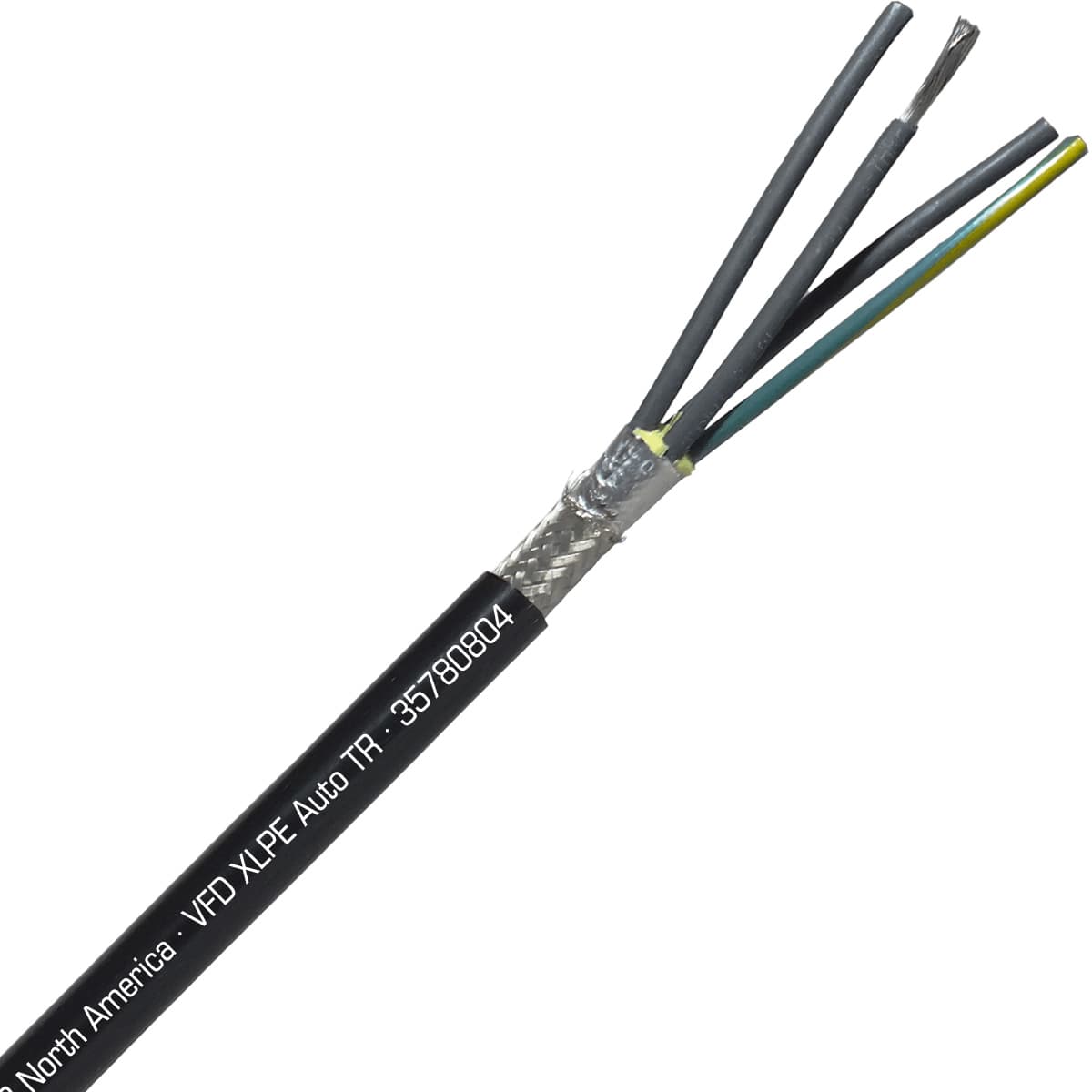 SAB 35780804 VFD XLPE AUTO TR - 8 AWG/4c, continuous flex VFD cable with foil and braid shield, UL, CSA, CE, RoHS SAB 35780804 VFD XLPE AUTO TR - 8 AWG/4c, continuous flex VFD cable with foil and braid shield, UL, CSA, CE, RoHS