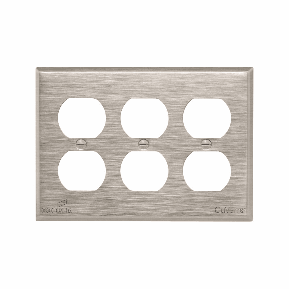 Eaton 93103-BOX 93103-BOX Eaton - Eaton Duplex receptacle wallplate, Stainless steel, Duplex receptacle Cutout, Stainless steel, Three- gang, Standard, ED Box Eaton 93103-BOX 93103-BOX Eaton - Eaton Duplex receptacle wallplate, Stainless steel, Duplex receptacle Cutout, Stainless steel, Three- gang, Standard, ED Box