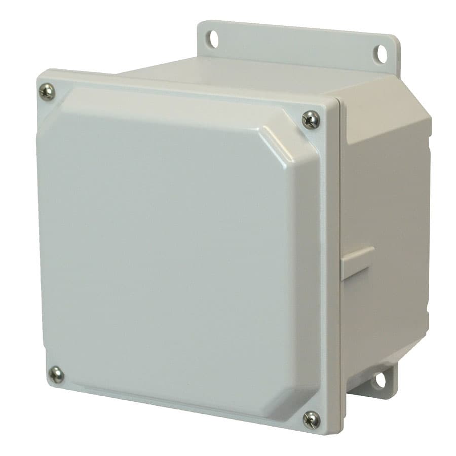 Allied Moulded Products AMP664F 6"x6"x4" POLYLINE® polycarbonate wall mount enclosure assembly with 4-screw lift-off cover Allied Moulded Products AMP664F 6"x6"x4" POLYLINE® polycarbonate wall mount enclosure assembly with 4-screw lift-off cover
