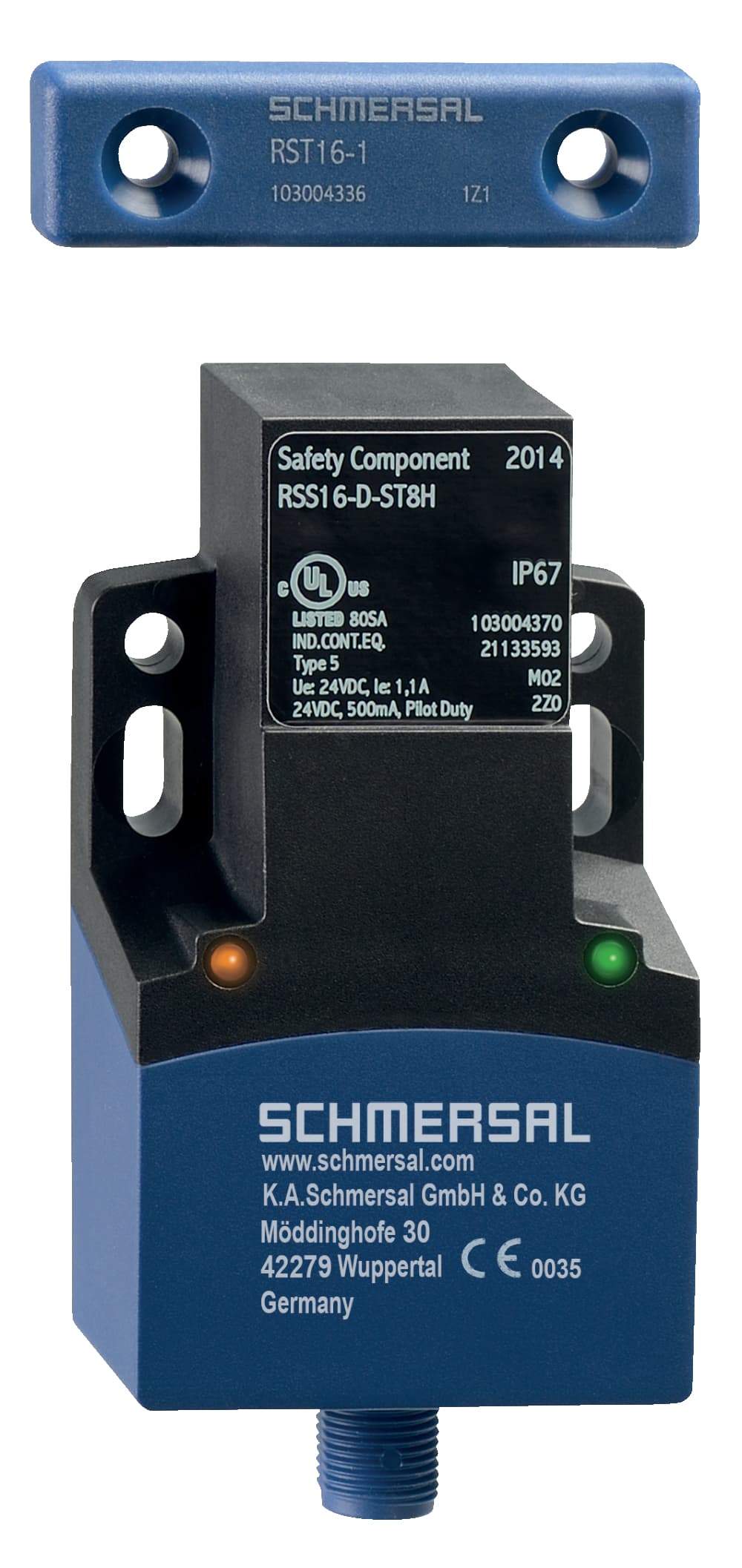 Schmersal RSS16-D-ST8H RSS16-D-ST8H Schmersal - Safety sensors; Electronic safety sensors; Universal coding with RFID technology; 1 x connector plug M12, 8-pole; Series-wiring unlimited; without latching; Thermoplastic enclosure; RFID-technology for needs-based protection against tampering; 3 different Schmersal RSS16-D-ST8H RSS16-D-ST8H Schmersal - Safety sensors; Electronic safety sensors; Universal coding with RFID technology; 1 x connector plug M12, 8-pole; Series-wiring unlimited; without latching; Thermoplastic enclosure; RFID-technology for needs-based protection against tampering; 3 different