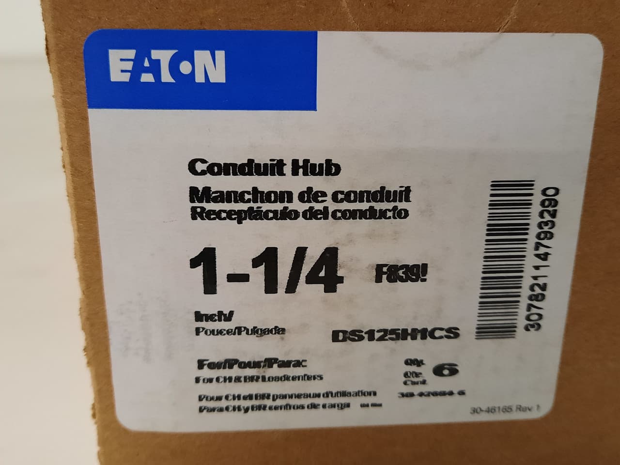 Eaton DS125H1CS DS125H1CS Eaton - Eaton CH Loadcenter and Breaker Accessories - Conduit Hub,Clamshell pack,Conduit hub,NEMA 3R,H1 style hub,CH,TO opposite,1.25 in,Quantity: 6 Eaton DS125H1CS DS125H1CS Eaton - Eaton CH Loadcenter and Breaker Accessories - Conduit Hub,Clamshell pack,Conduit hub,NEMA 3R,H1 style hub,CH,TO opposite,1.25 in,Quantity: 6