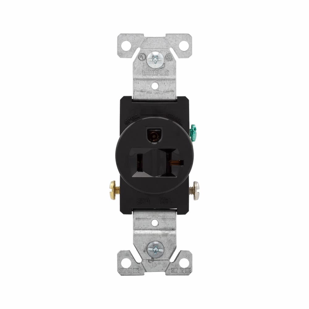 Eaton 1877BK 1877BK Eaton - Eaton commercial specification grade single receptacle, #14-10 AWG, 20A, Commercial, Flush, 125V, Side wire, Black, Brass, Nylon face, PVC bottom, 5-20R, Single, Screw, PVC, Core pack Eaton 1877BK 1877BK Eaton - Eaton commercial specification grade single receptacle, #14-10 AWG, 20A, Commercial, Flush, 125V, Side wire, Black, Brass, Nylon face, PVC bottom, 5-20R, Single, Screw, PVC, Core pack