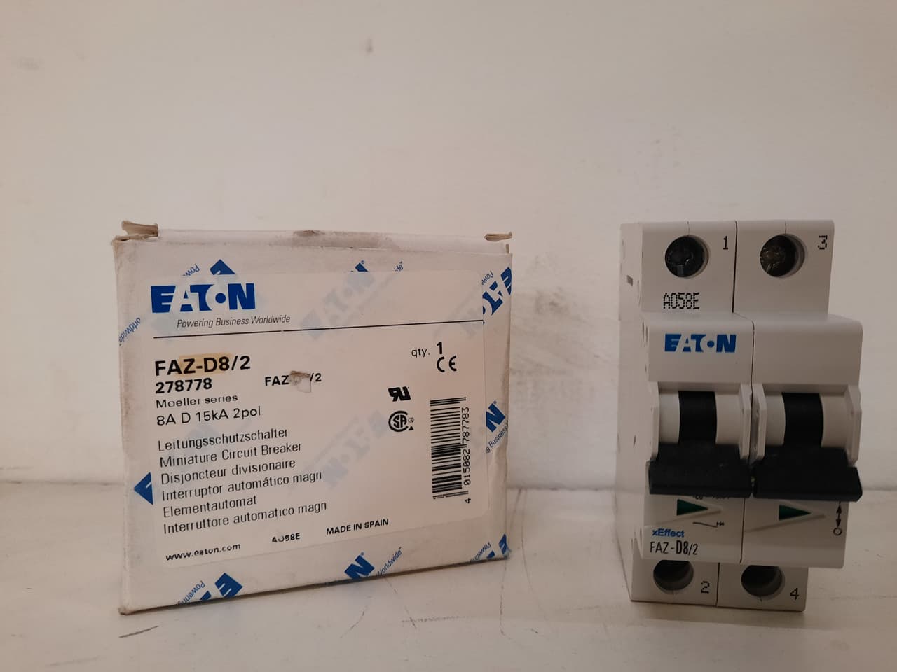 Eaton FAZ-D8/2 Eaton FAZ supplementary protector,UL 1077 Industrial miniature circuit breaker - supplementary protector,High levels of inrush current are expected,8 A,15 kAIC,Two-pole,10-20X /n,50-60 Hz,Standard terminals,D Curve Eaton FAZ-D8/2 Eaton FAZ supplementary protector,UL 1077 Industrial miniature circuit breaker - supplementary protector,High levels of inrush current are expected,8 A,15 kAIC,Two-pole,10-20X /n,50-60 Hz,Standard terminals,D Curve