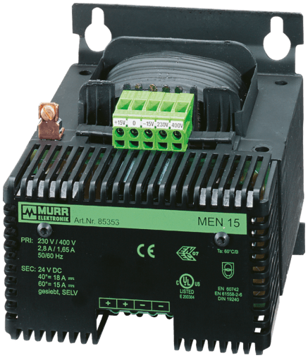 Murr Elektronik 85353 85353 Murrelektronik - MEN POWER SUPPLY 1/2-PHASE, SMOOTHED, IN: 230/400+/-15VAC OUT: :24V/15ADC Murr Elektronik 85353 85353 Murrelektronik - MEN POWER SUPPLY 1/2-PHASE, SMOOTHED, IN: 230/400+/-15VAC OUT: :24V/15ADC