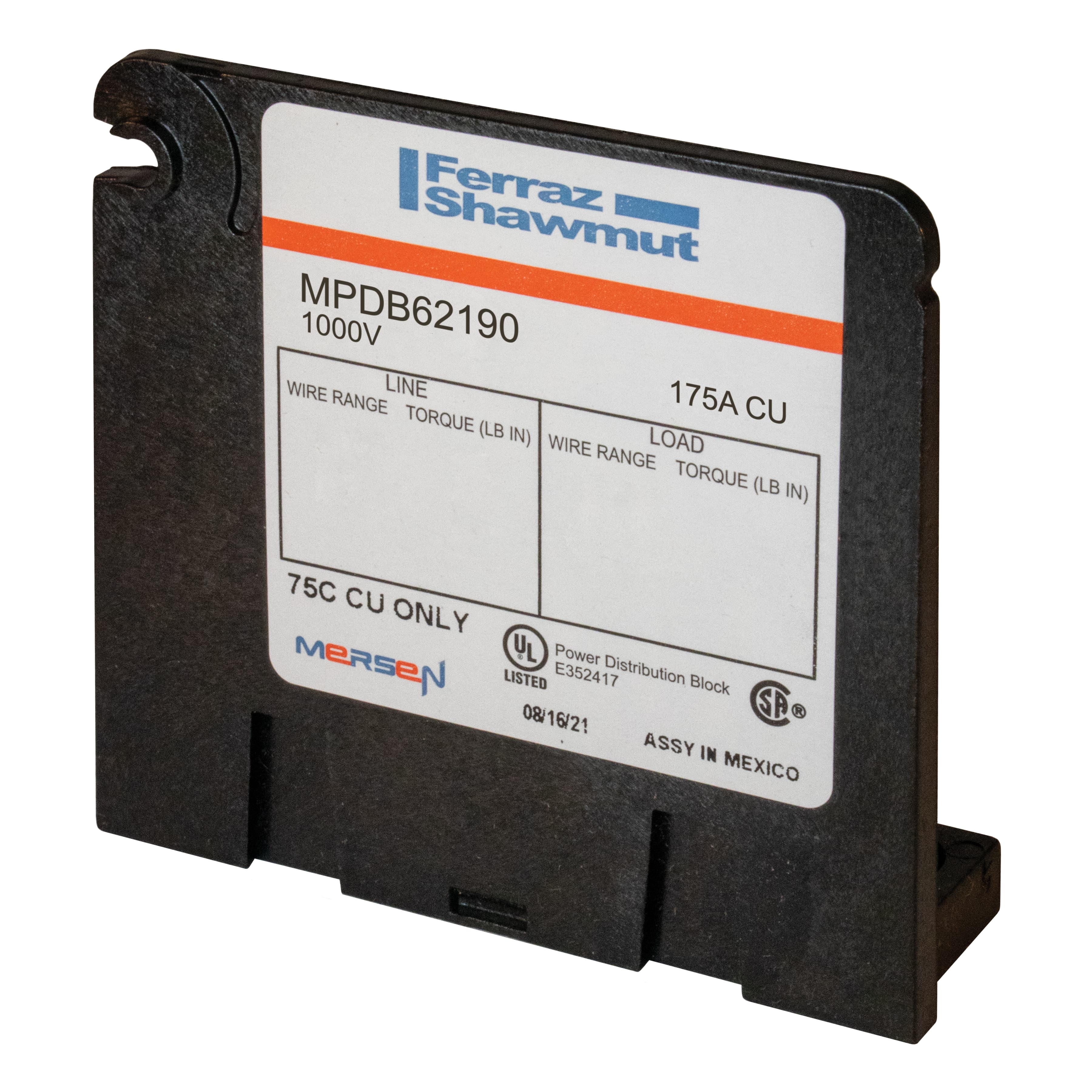Mersen MPDB62190 MPDB62190 Mersen Open-Style PDB UL 1953 1000V Tin-plated Copper - 175A Adder 1 - 2 openings; 2/0-#14 --- #2-#14 Box to Box Mersen MPDB62190 MPDB62190 Mersen Open-Style PDB UL 1953 1000V Tin-plated Copper - 175A Adder 1 - 2 openings; 2/0-#14 --- #2-#14 Box to Box