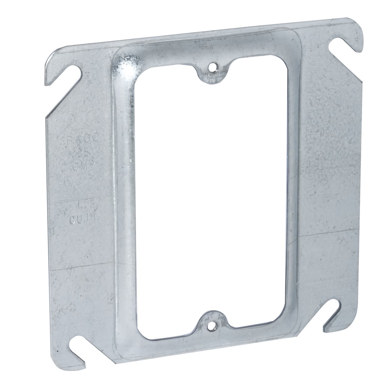 Hubbell 8771 4 in. Square Cover, 1-Device, 1/4 in. Raised ; Angled mounting slots compensate up to 12 degrees for box misalignment ; Raised 1/4 inch Hubbell 8771 4 in. Square Cover, 1-Device, 1/4 in. Raised ; Angled mounting slots compensate up to 12 degrees for box misalignment ; Raised 1/4 inch