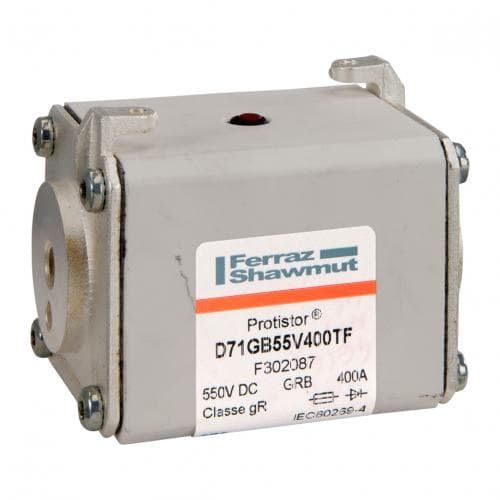 Mersen F302087 F302087 Mersen - Square Body High-Speed Fuse Protistor® Size 71 gR 550VDC IEC 600VDC UL 400A With Striker Flush ends metric threads Mersen F302087 F302087 Mersen - Square Body High-Speed Fuse Protistor® Size 71 gR 550VDC IEC 600VDC UL 400A With Striker Flush ends metric threads