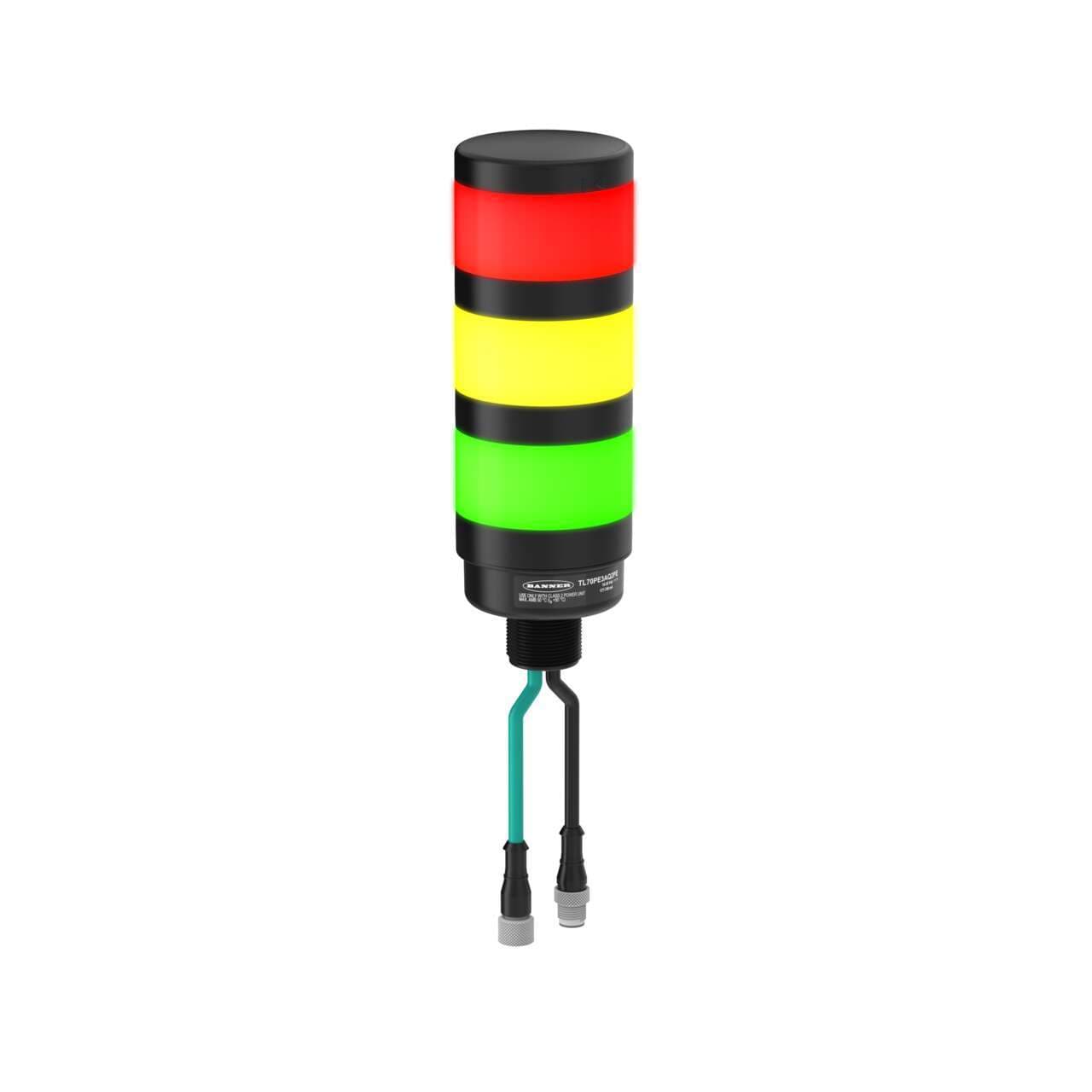 Banner TL70PE3Q2PE Banner TL70PE3Q2PE - TL70 Pro Tower Light with Ethernet; 3 RGB LED Segments; Voltage:18-30 V dc; IP65; Black Housing; Colors: 14-color RGB; Dual PVC Pigtails,475 mm (18.7 in) 4-pin M12 Female D-Code +475 mm (18.7 in) 4-pin M12 Male; Black Housing Banner TL70PE3Q2PE Banner TL70PE3Q2PE - TL70 Pro Tower Light with Ethernet; 3 RGB LED Segments; Voltage:18-30 V dc; IP65; Black Housing; Colors: 14-color RGB; Dual PVC Pigtails,475 mm (18.7 in) 4-pin M12 Female D-Code +475 mm (18.7 in) 4-pin M12 Male; Black Housing