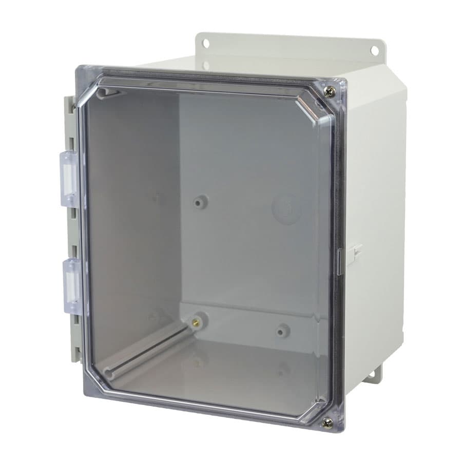 Allied Moulded Products AMP1086CCHF 10"x8"x6" POLYLINE® polycarbonate wall mount enclosure assembly with 2-screw hinged clear cover Allied Moulded Products AMP1086CCHF 10"x8"x6" POLYLINE® polycarbonate wall mount enclosure assembly with 2-screw hinged clear cover