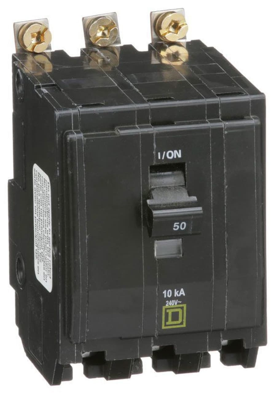Schneider Electric QOB350 Square D by Schneider Electric QOB350 is a Miniature Circuit Breaker (MCB) designed for bolt-on mounting. It features a rated current of 50A and utilizes a bolt-on connection type. This MCB is compatible with a voltage rating of 48Vdc and 120/240Vac, accommodating a cross-section of 8-2AWG (1 cable Al/Cu). It is a 3 Pole device with a short circuit breaking rating of 10kA at 240Vac and 5kA at 48Vdc. The terminals are of the box lugs type. Schneider Electric QOB350 Square D by Schneider Electric QOB350 is a Miniature Circuit Breaker (MCB) designed for bolt-on mounting. It features a rated current of 50A and utilizes a bolt-on connection type. This MCB is compatible with a voltage rating of 48Vdc and 120/240Vac, accommodating a cross-section of 8-2AWG (1 cable Al/Cu). It is a 3 Pole device with a short circuit breaking rating of 10kA at 240Vac and 5kA at 48Vdc. The terminals are of the box lugs type.
