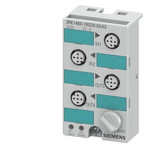 Siemens 3RK1400-1BQ20-0AA3 AS-i compact module K45 digital 2 DI/2 DQ, IP67 2 x input, maximum 200 mA 2 x output, 2 A 24 V DC maximal 3 A for all outputs 4 x M12 socket Mounting plate 3RK1901-2EA00 or 3RK1901-2DA00 is to be ordered separately Siemens 3RK1400-1BQ20-0AA3 AS-i compact module K45 digital 2 DI/2 DQ, IP67 2 x input, maximum 200 mA 2 x output, 2 A 24 V DC maximal 3 A for all outputs 4 x M12 socket Mounting plate 3RK1901-2EA00 or 3RK1901-2DA00 is to be ordered separately
