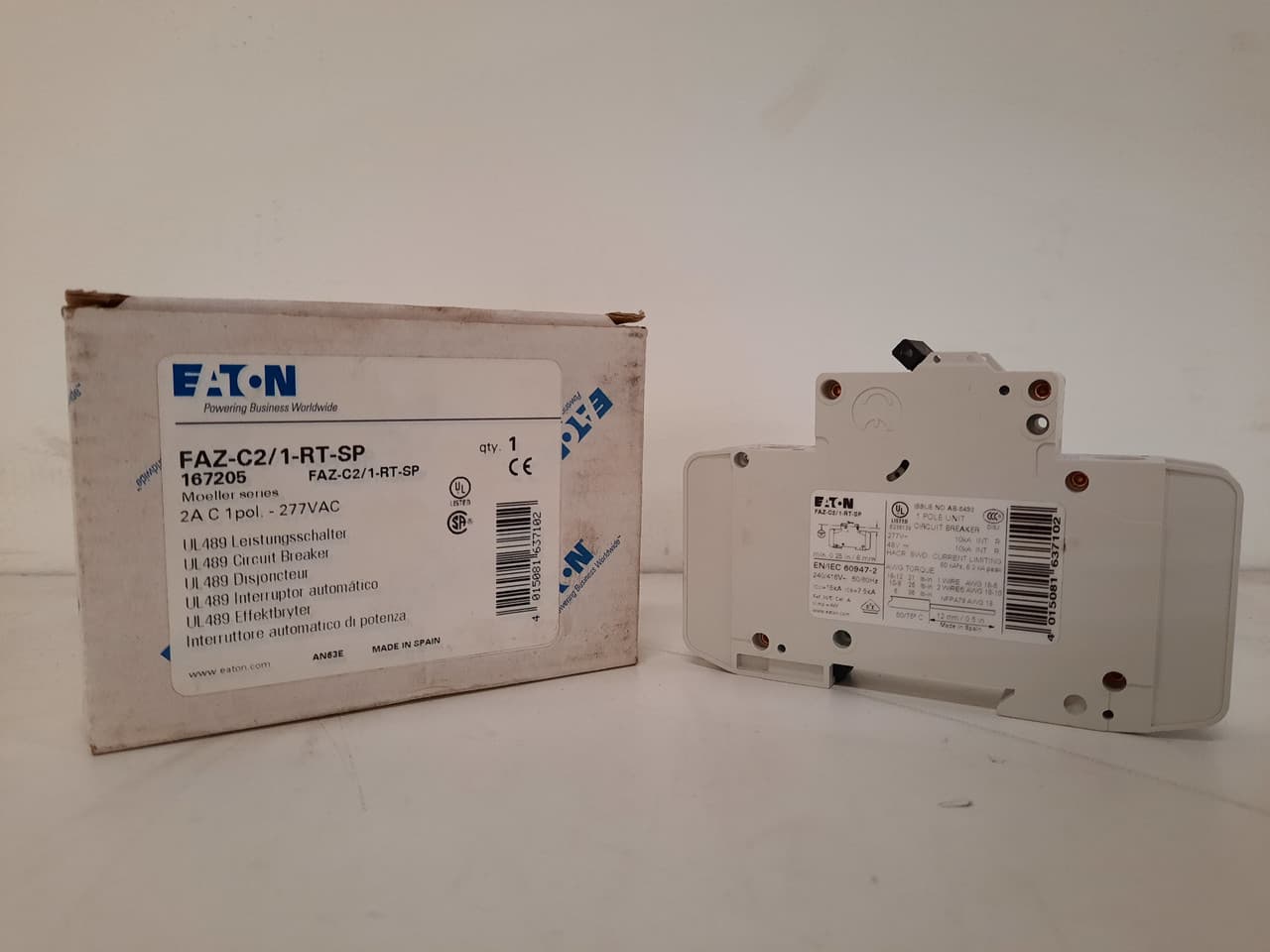 Eaton FAZ-C2/1-RT-SP 277/480 VAC 50/60 Hz, 2 A, 1-Pole, 10/14 kA, 5 to 10 x Rated Current, Ring Tongue Terminal, DIN Rail Mount, Single Packaging, C-Curve, Current Limiting, Thermal Magnetic Eaton FAZ-C2/1-RT-SP 277/480 VAC 50/60 Hz, 2 A, 1-Pole, 10/14 kA, 5 to 10 x Rated Current, Ring Tongue Terminal, DIN Rail Mount, Single Packaging, C-Curve, Current Limiting, Thermal Magnetic