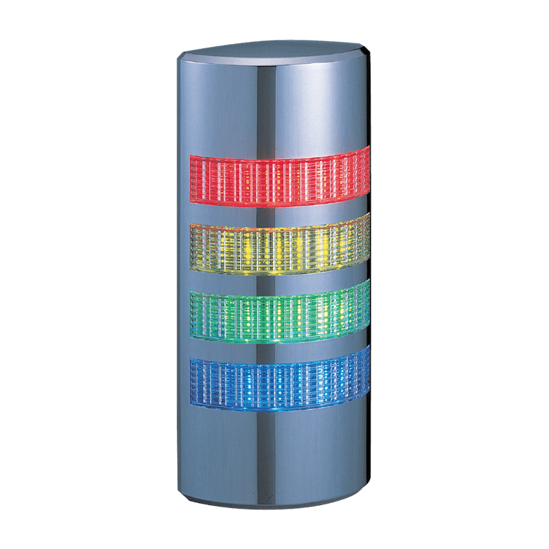Patlite WE-402-RYGB 37.5mm profile 4-Tier wall mount LED signal tower, AC/DC24V, continuous only, chrome body. LED Colors: Red, Amber, Green Patlite WE-402-RYGB 37.5mm profile 4-Tier wall mount LED signal tower, AC/DC24V, continuous only, chrome body. LED Colors: Red, Amber, Green