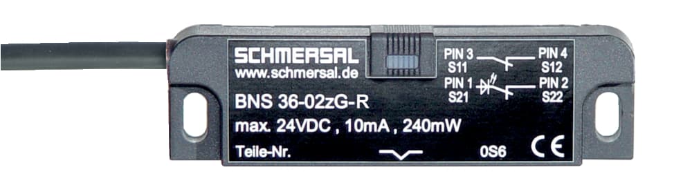 Schmersal BNS 36-02/01ZG-R 5,0M Safety sensors; Magnetic safety sensors; Thermoplastic enclosure; Long life; no mechanical wear; 88 mm x 25 mm x 13 mm; Concealed mounting possible; Insensitive to transverse misalignment; Insensitive to soiling Schmersal BNS 36-02/01ZG-R 5,0M Safety sensors; Magnetic safety sensors; Thermoplastic enclosure; Long life; no mechanical wear; 88 mm x 25 mm x 13 mm; Concealed mounting possible; Insensitive to transverse misalignment; Insensitive to soiling