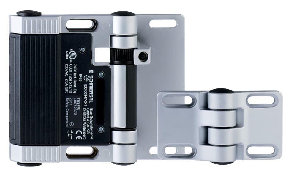 Schmersal TESF/0 TESF/0 Schmersal - Safety switch for hinged guards; Hinge safety switch; 2 cable entries M 16 x 1.5; with fixed switching angle; Metal enclosure; Good resistance to oil and petroleum spirit; For left or right hinged doors; 141 mm x 115 mm x 21,5 mm; Simple mounting, suitabl Schmersal TESF/0 TESF/0 Schmersal - Safety switch for hinged guards; Hinge safety switch; 2 cable entries M 16 x 1.5; with fixed switching angle; Metal enclosure; Good resistance to oil and petroleum spirit; For left or right hinged doors; 141 mm x 115 mm x 21,5 mm; Simple mounting, suitabl