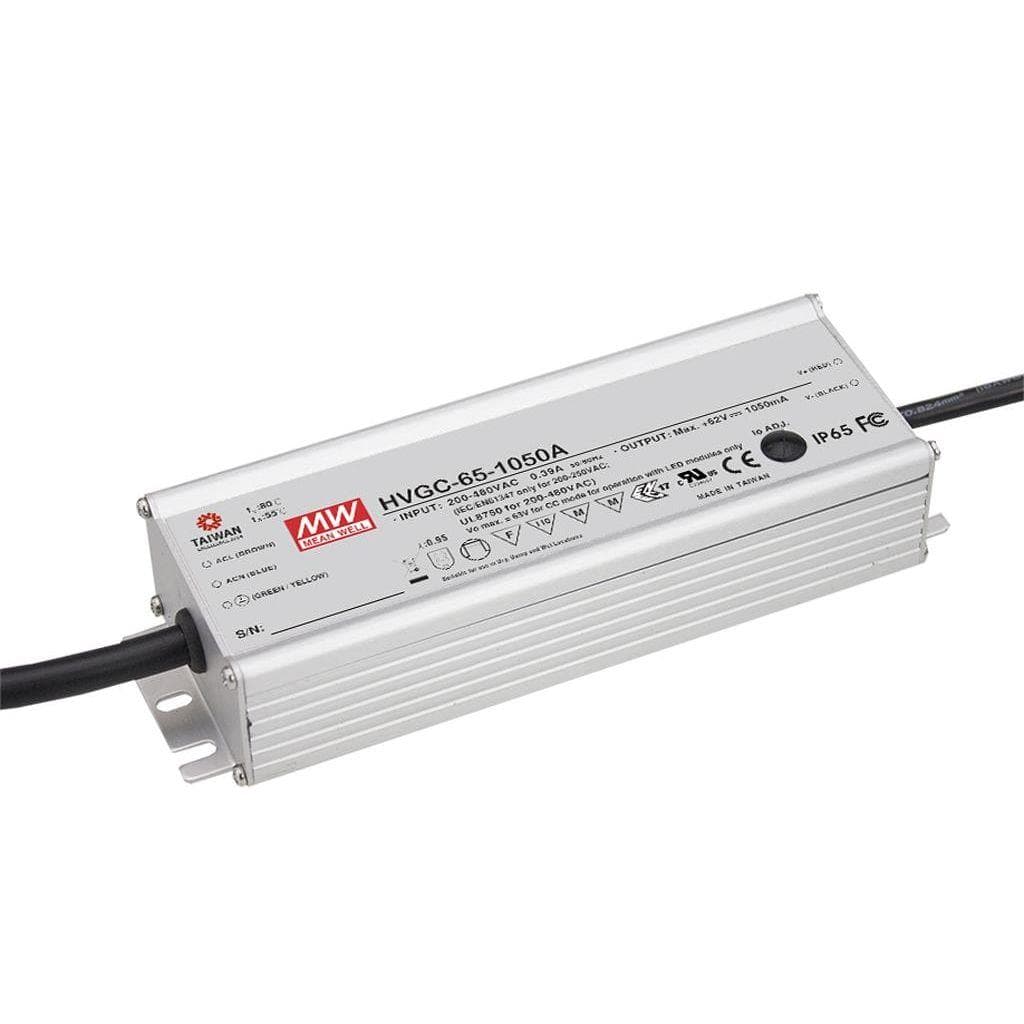 MEAN WELL HVGC-65-500B AC-DC Single output LED driver Constant Current (CC) with built-in PFC; Output 0.5A at 13-130Vdc; IP67; Cable output; Dimming with 0-10V PWM resistance MEAN WELL HVGC-65-500B AC-DC Single output LED driver Constant Current (CC) with built-in PFC; Output 0.5A at 13-130Vdc; IP67; Cable output; Dimming with 0-10V PWM resistance